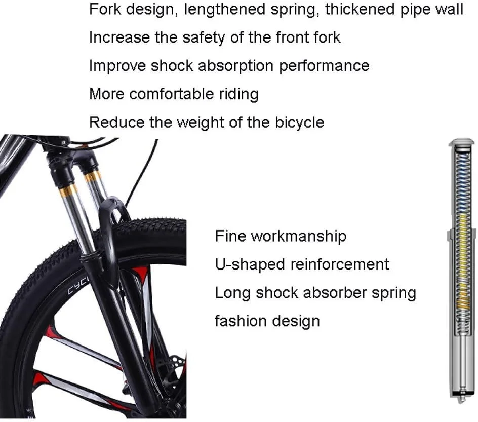 دوچرخه کوهستان، دوچرخه کوهستان 26 اینچی مردانه، تایر پهن کربنی سخت، دوچرخه کوهستان با سیستم تعلیق جلو و صندلی قابل تنظیم 21 سرعته 6 (سایز: L)