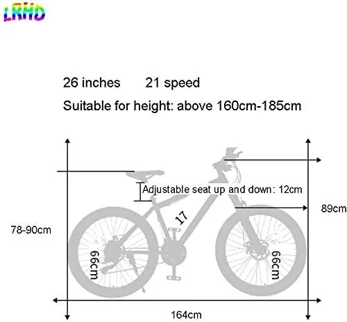 دوچرخه کوهستان 26 اینچی مردانه، با تایر پهن و بدنه فولادی کربنی، دارای سیستم تعلیق جلو و صندلی قابل تنظیم با 21 دنده (سایز: L)