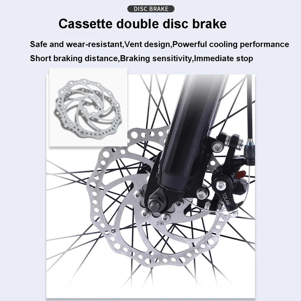 دوچرخه کوهستان، دنده سرعت مسافرتی 24، سایز 26 اینچ برای مردان و زنان، ترمز دیسکی دوبل، فریم فولاد کربنی، مناسب برای سواری در فضای باز (رنگ: آبی)
