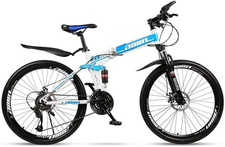 دوچرخه تاشو مناسب ساحل و کوهستان، 24 دنده، 24 اینچ، با دو دسته دنده، کمک فنر دوبل، مناسب رفت و آمد دانشجویان آقا و خانم، ترمز دیسکی دوبل (رنگ: آبی، سایز: 24 اینچ)