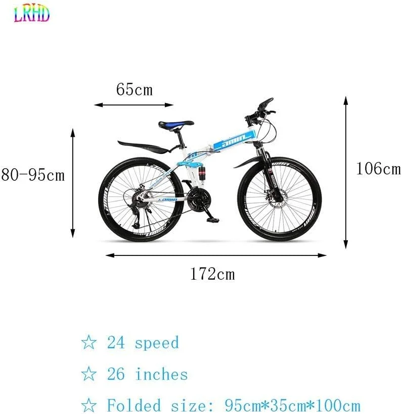 دوچرخه تاشو مناسب ساحل و کوهستان، 24 دنده، 24 اینچ، با دو دسته دنده، کمک فنر دوبل، مناسب رفت و آمد دانشجویان آقا و خانم، ترمز دیسکی دوبل (رنگ: آبی، سایز: 24 اینچ)