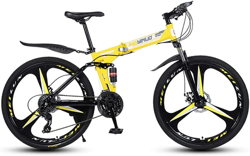 دوچرخه تاشو فولادی سرعتی 21/24/27 26 اینچی، دو دیسک، کمک فنر متغیر (رنگ: زرد، سایز: 21 دنده)