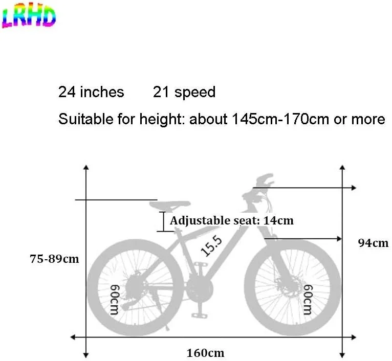 دوچرخه کوهستان MTB با تیغه فولادی کربنی 24/26 اینچی، گیربکس 21 سرعته، سیستم تعلیق دوشاخ جلو، میرایی، مناسب برای سواری در فضای باز، مسابقات آفرود (سایز: L)