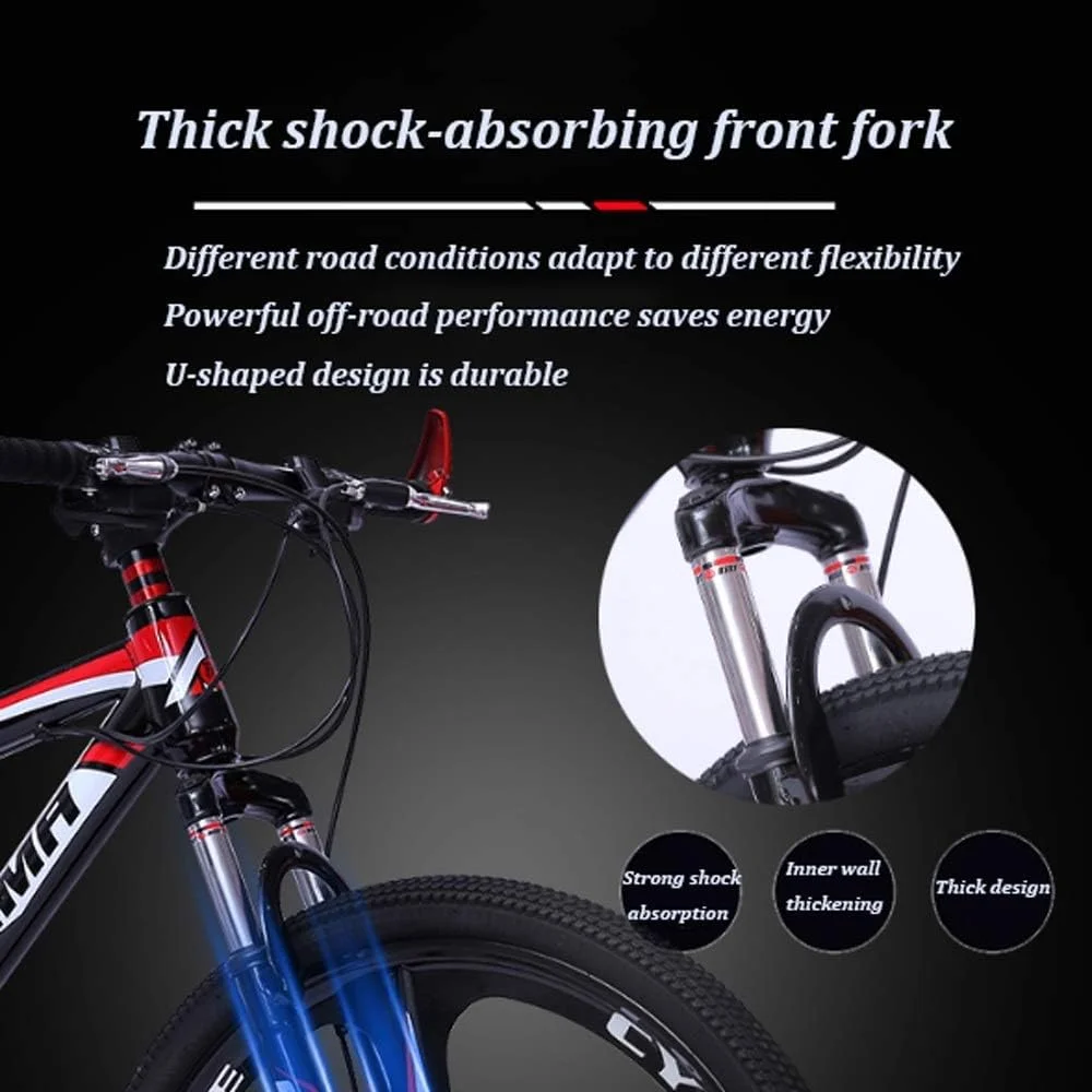 دوچرخه کوهستانی MTB 10 با تیغه فولادی کربنی 24/26 اینچی، دارای گیربکس 21 سرعته، سیستم تعلیق دوشاخ جلو، میرایی، مناسب برای دوچرخه سواری خارج از جاده و مسابقات دوچرخه سواری در فضای باز (سایز: L)