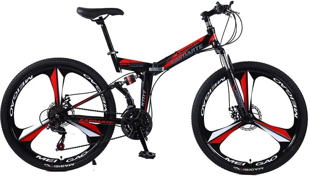 دوچرخه تاشو 24 26 21/24/27 اینچی با دنده، کمک فنر، چرخ برش دوتایی دیسکی، دوچرخه کوهستانی (رنگ: 24 اینچ، سایز: 27 دنده)