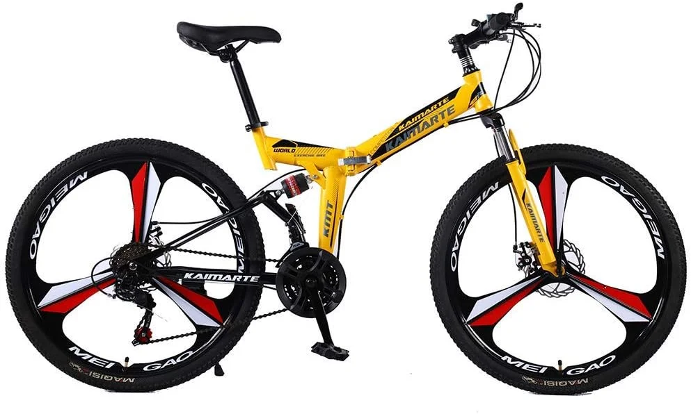 دوچرخه تاشو و دوچرخه کوهستان 24 اینچی 26 اینچی کربنی با دیسک دوبل مناسب بزرگسالان (رنگ: زرد، سایز: 26 اینچ 21 دنده)