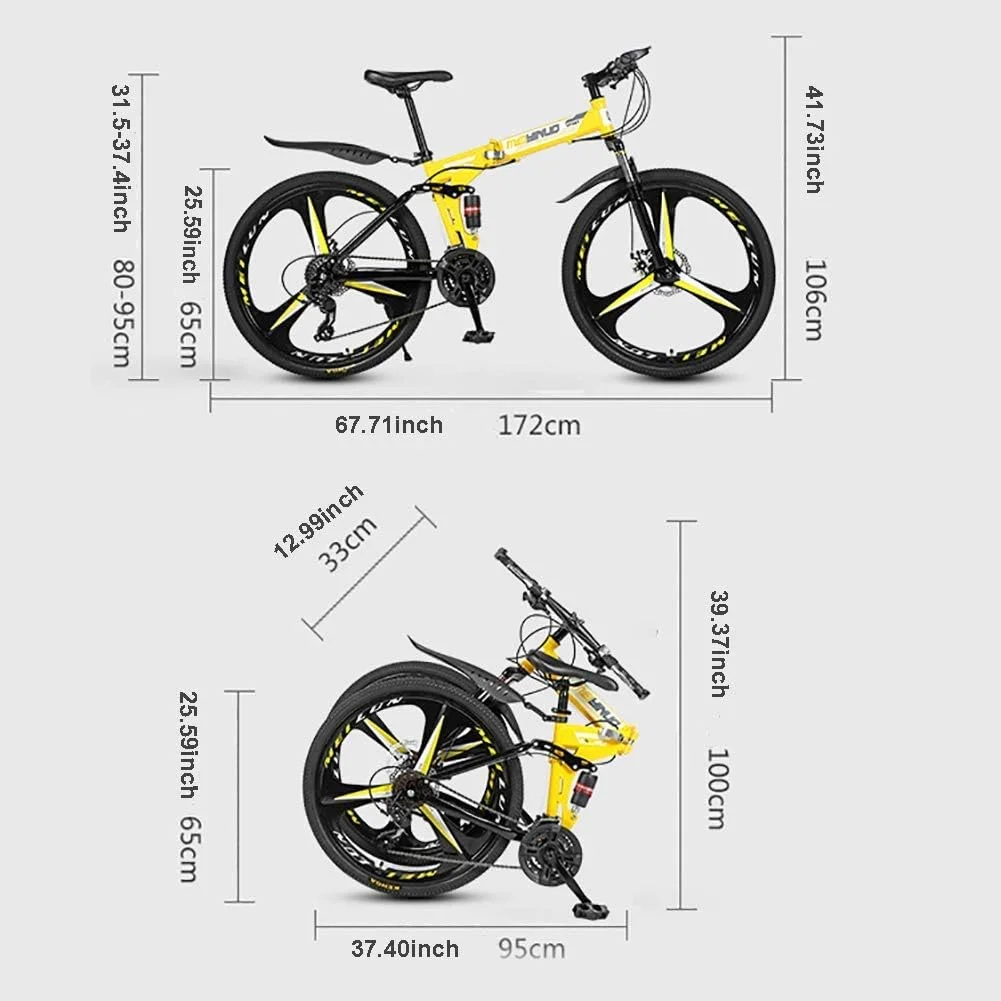 دوچرخه تاشو جاده ای با سرعت 26 اینچ 21/24/27 دنده فولادی دیسکی دوگانه دوچرخه کوهستان Bicicletas (رنگ: مشکی، سایز: 27 دنده)