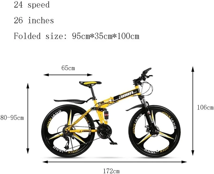 دوچرخه تاشو کوهستانی ساحلی 24 دنده 24 اینچی با دنده دوبل و کمک فنر برای رفت و آمد دانشجویان دختر و پسر با ترمز دیسکی دوبل (رنگ: زرد، سایز: 24 اینچ)