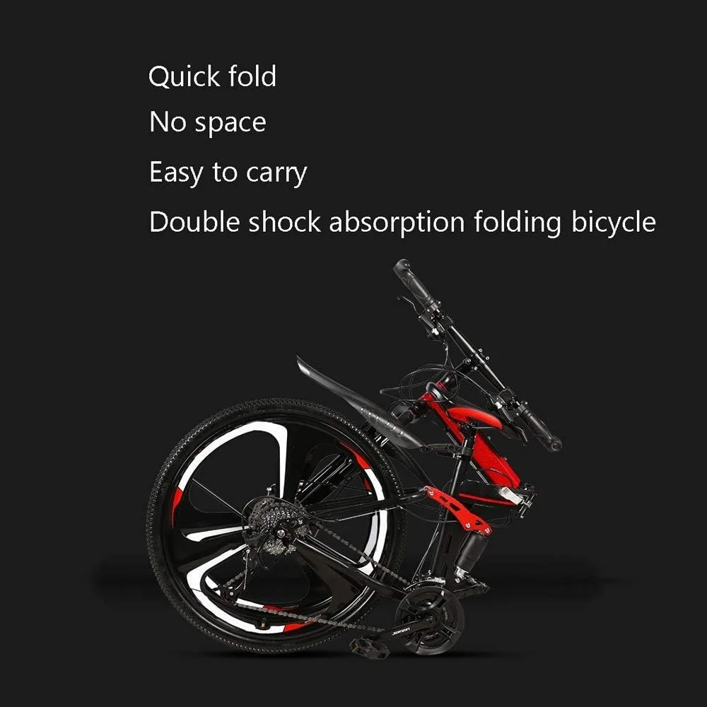 دوچرخه تاشو کوهستانی ساحلی 24 دنده 24 اینچی با دنده دوبل و کمک فنر برای رفت و آمد دانشجویان دختر و پسر با ترمز دیسکی دوبل (رنگ: زرد، سایز: 24 اینچ)