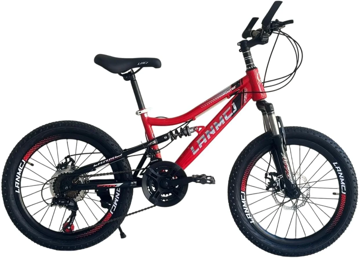 دوچرخه کوهستانی بچه گانه شارد سایز 20 اینچ - 21 دنده، فریم فولادی کربنی، سیستم تعلیق دوگانه، ترمز دیسکی جلو و عقب، زین قابل تنظیم، قرمز/مشکی