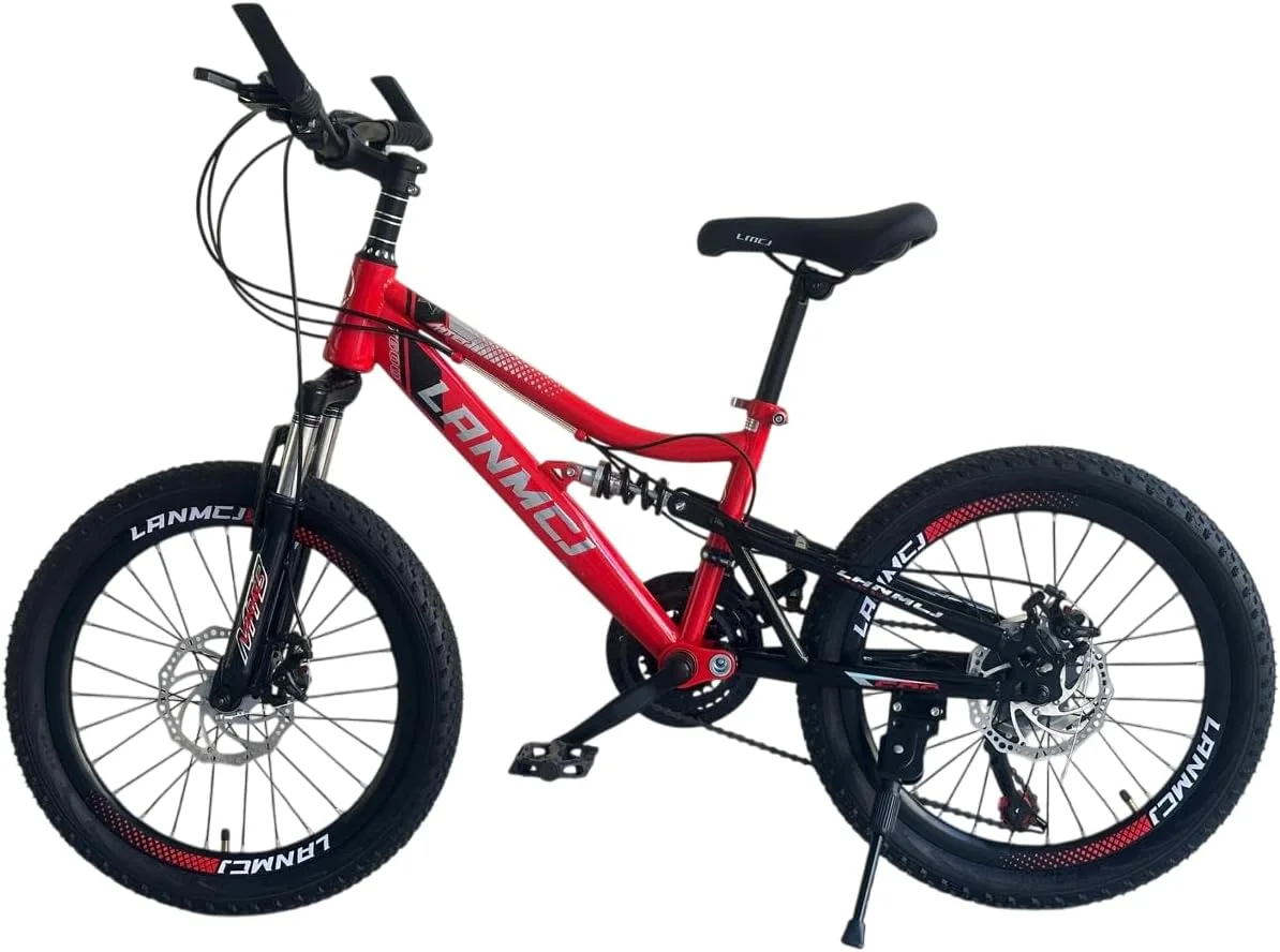 دوچرخه کوهستانی بچه گانه شارد سایز 20 اینچ - 21 دنده، فریم فولادی کربنی، سیستم تعلیق دوگانه، ترمز دیسکی جلو و عقب، زین قابل تنظیم، قرمز/مشکی