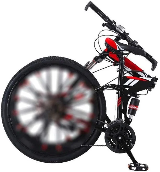 دوچرخه کوهستانی تاشو فلزی 24 سرعته ATV 24 اینچی دو سرعته با میرایی، مناسب دانشجویان مرد و زن، ترمز دیسکی، دوگانه شهری، میرایی، هدیه مناسب بزرگسالان (رنگ: آبی، سایز: 24 اینچ)