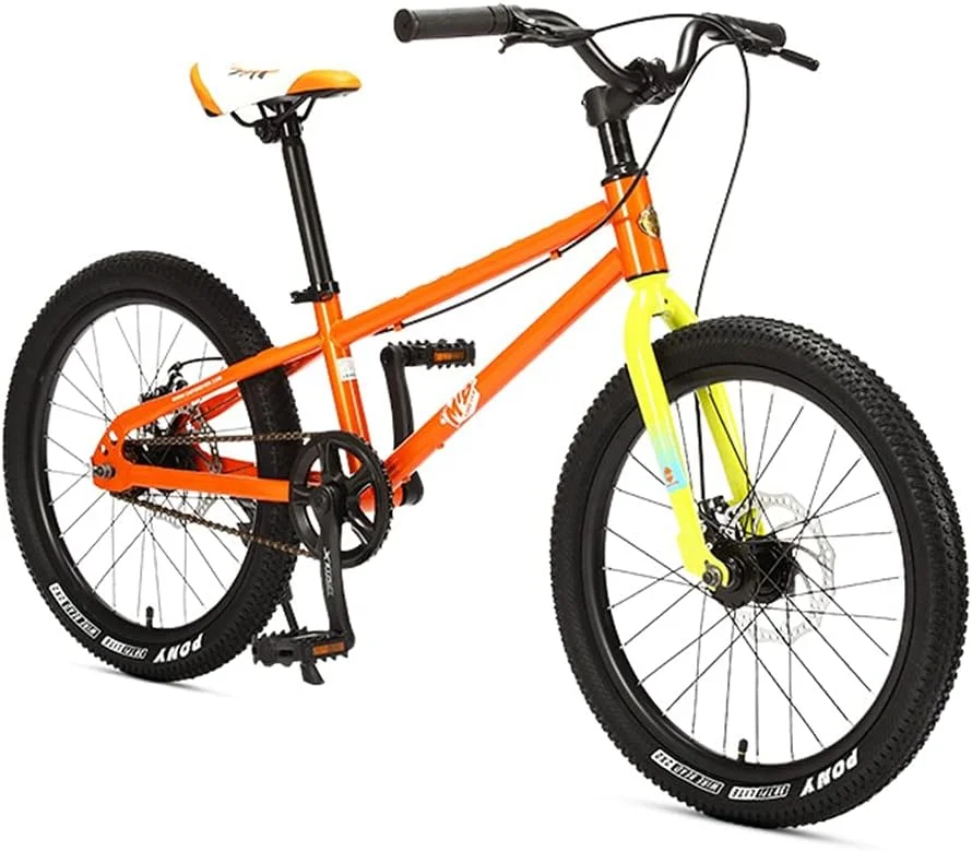 دوچرخه کوهستان مناسب فضای باز، سایزهای ۱۸ و ۲۰ اینچ، برای آقایان و بانوان، با فریم فولاد کربنی و ترمزهای دیسکی (نارنجی، ۲۰ اینچ)
