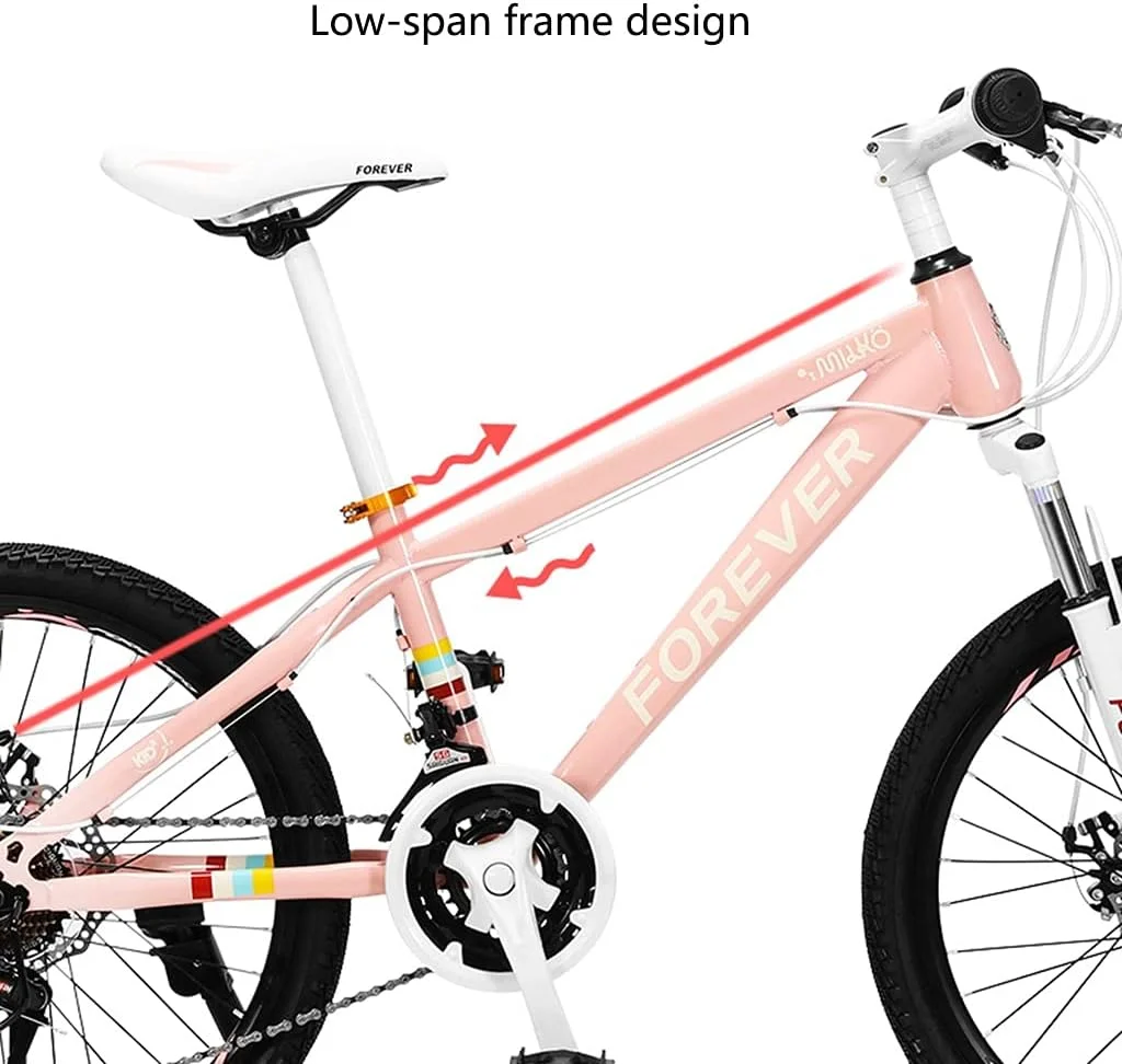 دوچرخه کوهستان مناسب فضای باز سایز ۲۰ اینچ با دنده متغیر، دوچرخه کراس کانتری با ۲۴ دنده متغیر و فریم با ارتفاع کم برای پسران و دختران (زرد)