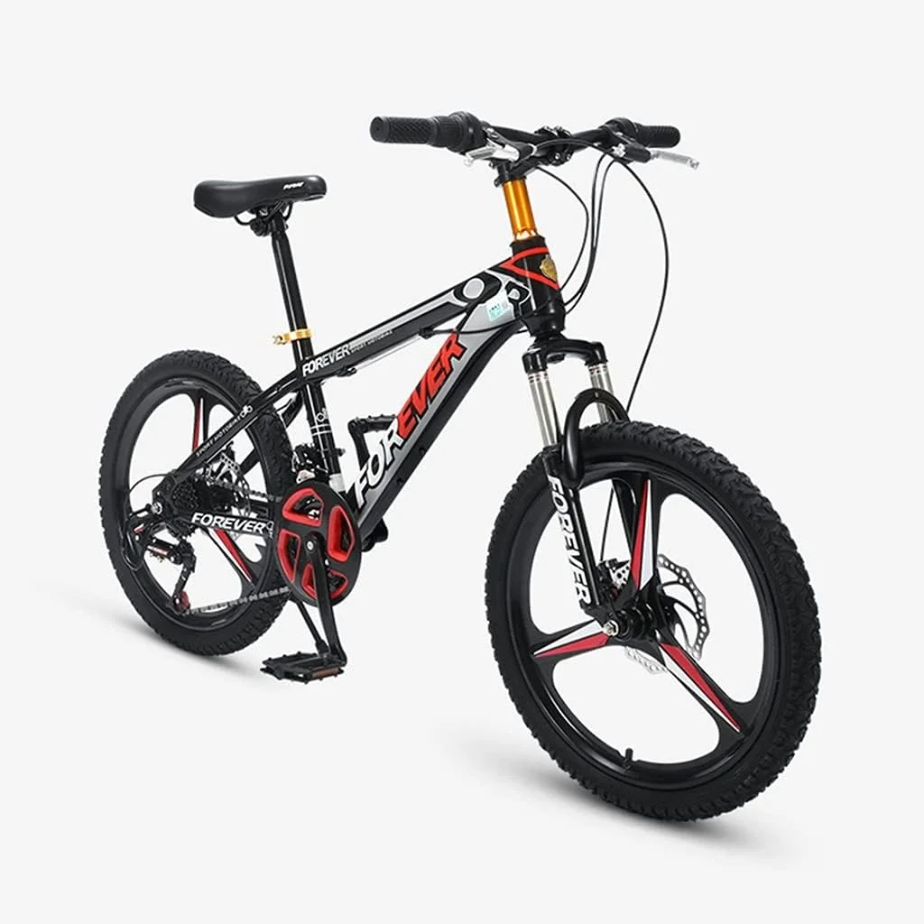 دوچرخه کوهستانی مناسب فضای باز، دوچرخه مسابقه ای دانش آموزی با ترمزهای دیسکی دوگانه و چرخ یکپارچه 24 سرعته (مشکی)