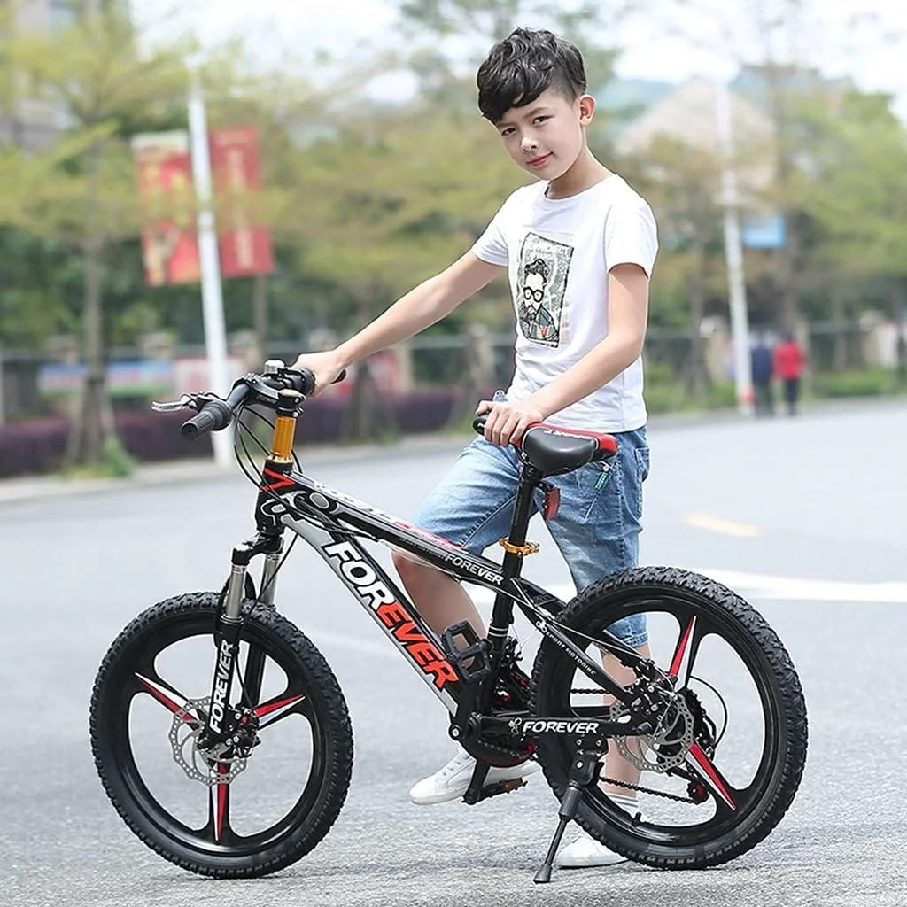 دوچرخه کوهستانی مناسب فضای باز، دوچرخه مسابقه ای دانش آموزی با ترمزهای دیسکی دوگانه و چرخ یکپارچه 24 سرعته (مشکی)