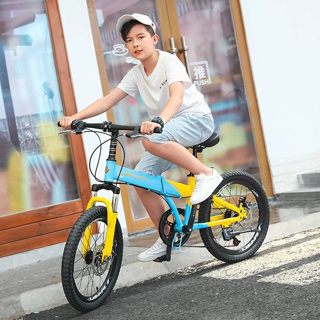 دوچرخه کوهستانی تاشو 20 اینچی مناسب فضای باز، 6 سرعته، سبک وزن، مناسب دانش آموزان و جوانان با ترمزهای دیسکی جلو و عقب