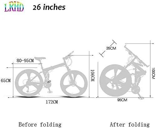 دوچرخه کوهستانی تاشو 26 اینچی فولادی با کربن بالا، کمک فنر دار، مناسب آقایان و بانوان، ترمز دیسکی، ATV 27 سرعته (رنگ: 21 سرعته، سایز: 26 اینچ)