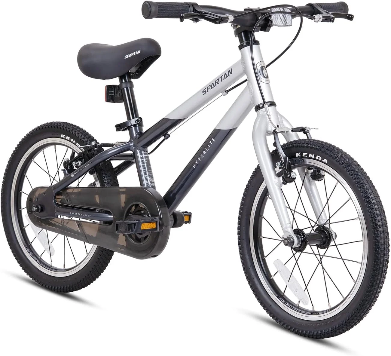 دوچرخه بچگانه اسپارتان هایپرلایت آلیاژی 16 اینچی نقره ای/مشکی | فریم فوق سبک 7 کیلوگرمی، ترمزهای تکترو، لاستیک های کندا و تناسب ارگونومیک برای سنین 4-7 سال | SP-3325-SLBLK-16