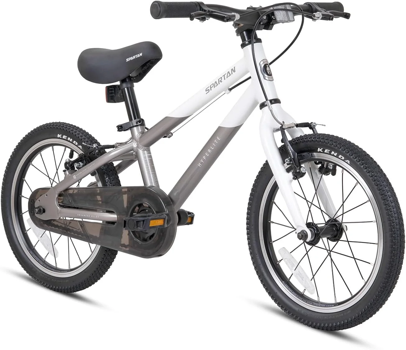 دوچرخه بچه گانه اسپارتان هایپرلایت آلیاژی 16 اینچی سفید/طلایی | فریم فوق سبک 7 کیلوگرمی، ترمزهای تکترو، لاستیک های کندا و طراحی ارگونومیک برای سنین 4 تا 7 سال | SP-3325-WHTGO-16