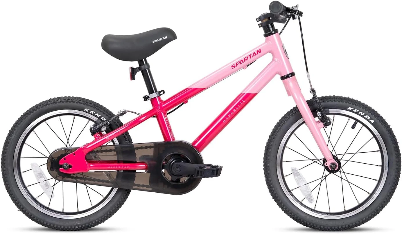 دوچرخه بچه گانه آلومینیومی فوق سبک اسپارتان Hyperlite سایز 16 اینچ - صورتی روشن | بدنه فوق سبک 7 کیلوگرمی، ترمزهای Tektro، لاستیک های Kenda و طراحی ارگونومیک برای سنین 4 تا 7 سال | SP-3325-LP-16