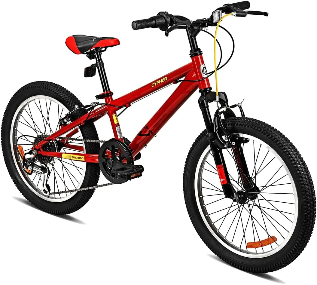 دوچرخه کوهستانی بچه گانه اسپارتان سایفر 20 اینچ – دارای سیستم تعلیق جلو، دنده های 6 سرعته شیمانو، فریم فولادی، زین قابل تنظیم – MTB برای پسران 6 تا 9 سال – طراحی مشکی و قرمز با ویژگی های مناسب برای خارج از جاده | SP-3225