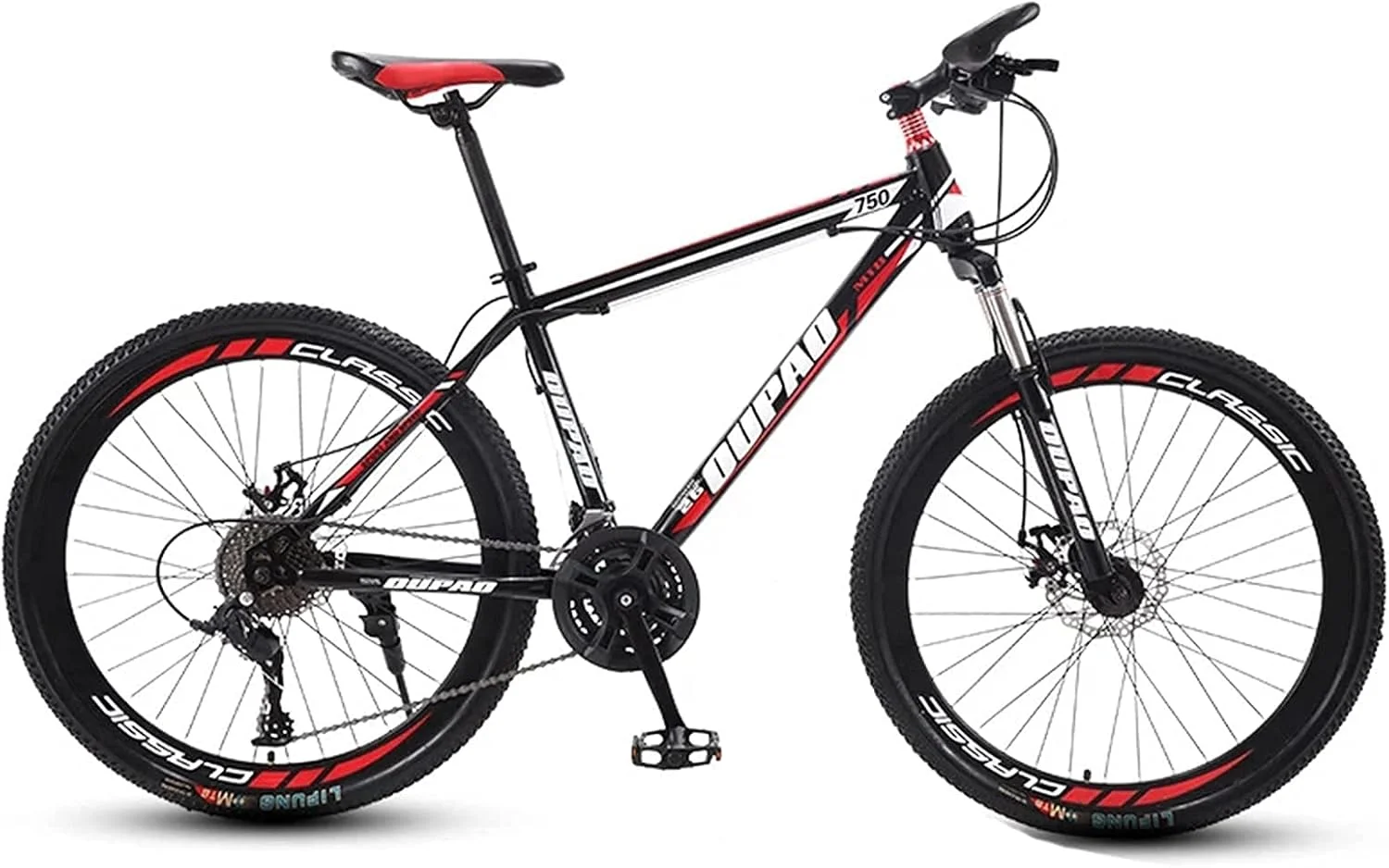 دوچرخه کوهستان، دوچرخه جاده‌ای آفرود بزرگسالان ۲۴ اینچ با ۲۱/۲۴/۲۷ دنده متغیر و کمک فنر، مناسب برای دانش‌آموزان نوجوان، مردان و زنان، دوچرخه‌سواری ورزشی و مسابقه با ۱۰ چرخ - ۲۴ دنده (چرخ پره ای مشکی قرمز)