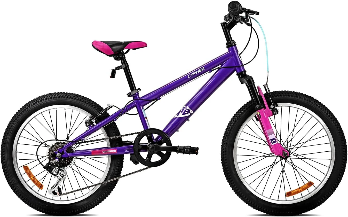 دوچرخه کوهستانی دخترانه اسپارتان سایفر 20 اینچ - دارای سیستم تعلیق جلو، دنده های 6 سرعته شیمانو، فریم فولادی، زین قابل تنظیم - مناسب برای سنین 6 تا 9 سال - طراحی آبی-سبز و بنفش با لاستیک های آج دار برای سواری در مسیرهای ناهموار | SP-3228