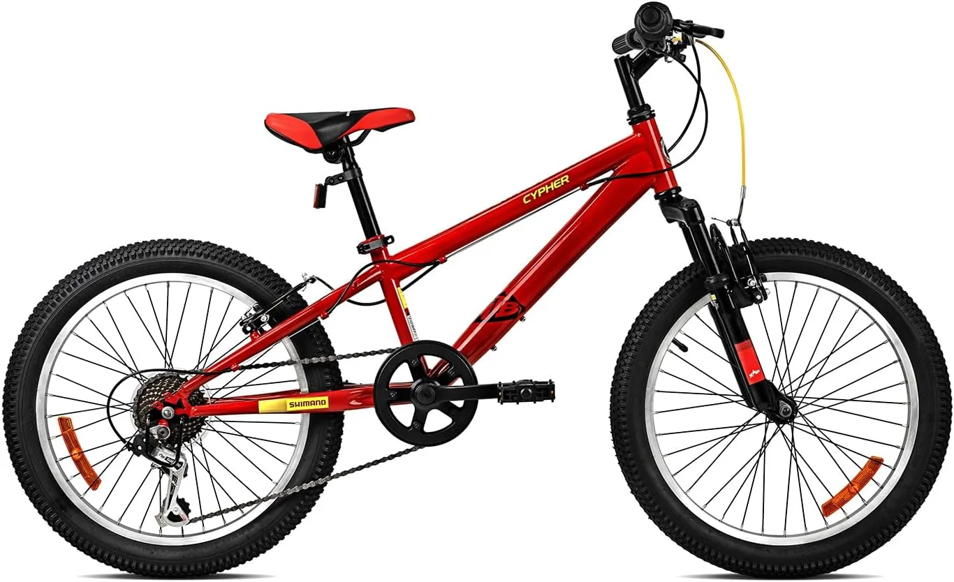 دوچرخه کوهستانی بچه گانه اسپارتان سایفر 20 اینچ – دارای سیستم تعلیق جلو، دنده های 6 سرعته شیمانو، فریم فولادی، زین قابل تنظیم – MTB برای پسران 6 تا 9 سال – طراحی مشکی و قرمز با ویژگی های مناسب برای خارج از جاده | SP-3225