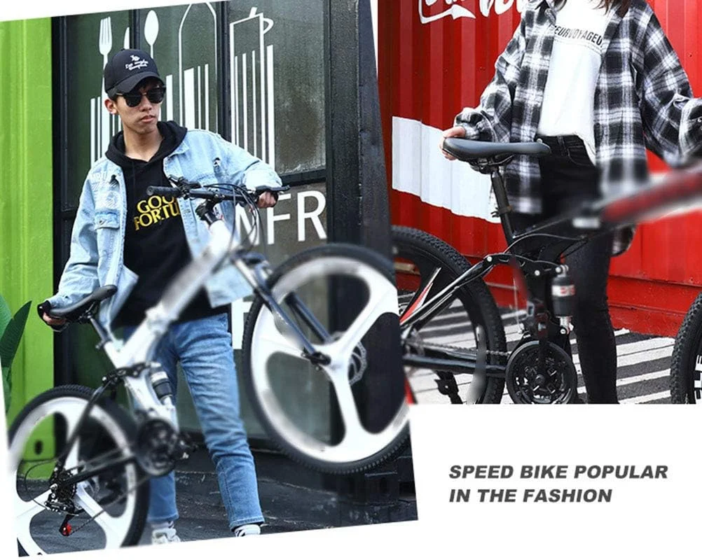 دوچرخه کوهستانی تاشو مناسب منزل و محل کار، دارای چرخ سه تیغه 26 اینچی 27 سرعته با قابلیت تغییر سرعت و سیستم تعلیق دوگانه، تاشو سریع و حمل آسان - قرمز (رنگ: سفید)