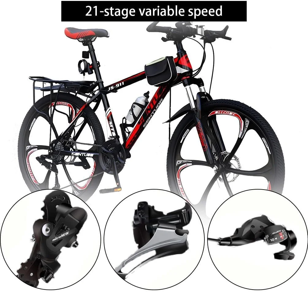 دوچرخه کوهستانی 24، 26 و 27.5 اینچی با 21 دنده، ترمز دیسکی دوبل، چرخ های 6 پره، مناسب برای مردان، زنان و بزرگسالان، ظرفیت حمل 200 کیلوگرم