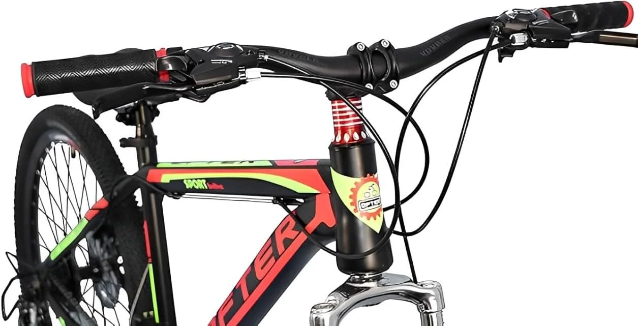 دوچرخه کوهستان سایز 26 اینچ | 21 دنده | بدنه فولادی کربنی مستحکم | سیستم تعلیق دوشاخ جلو | مناسب برای آقایان و بانوان | (مشکی/قرمز، 26)