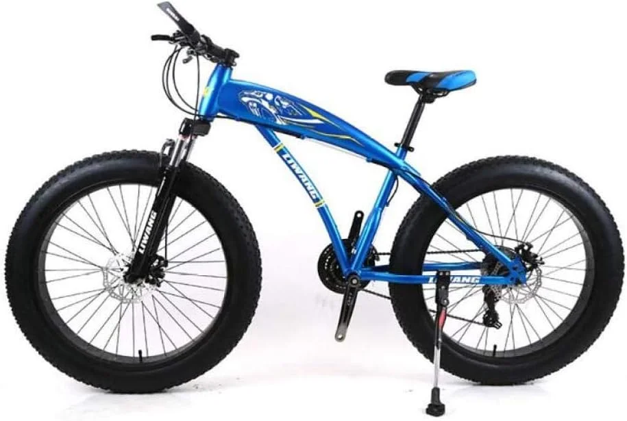 دوچرخه کوهستان مردانه با 7/21/24/27 دنده، دوچرخه جاده ای تایر پهن 26 اینچی، دوچرخه برفی با پدال و ترمز دیسکی و دوشاخ تعلیق، مشکی آبی، 7 دنده