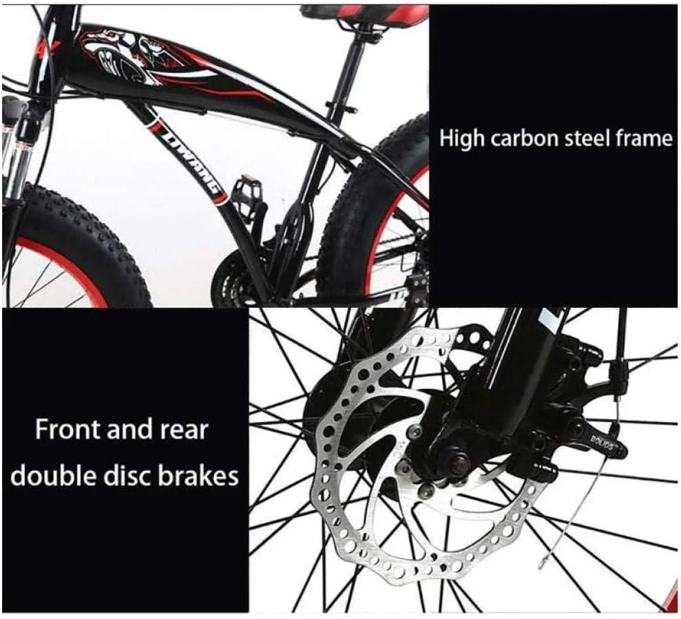 دوچرخه کوهستان مردانه با 7/21/24/27 دنده، دوچرخه جاده ای تایر پهن 26 اینچی، دوچرخه برفی با پدال و ترمز دیسکی و دوشاخ تعلیق، مشکی آبی، 7 دنده