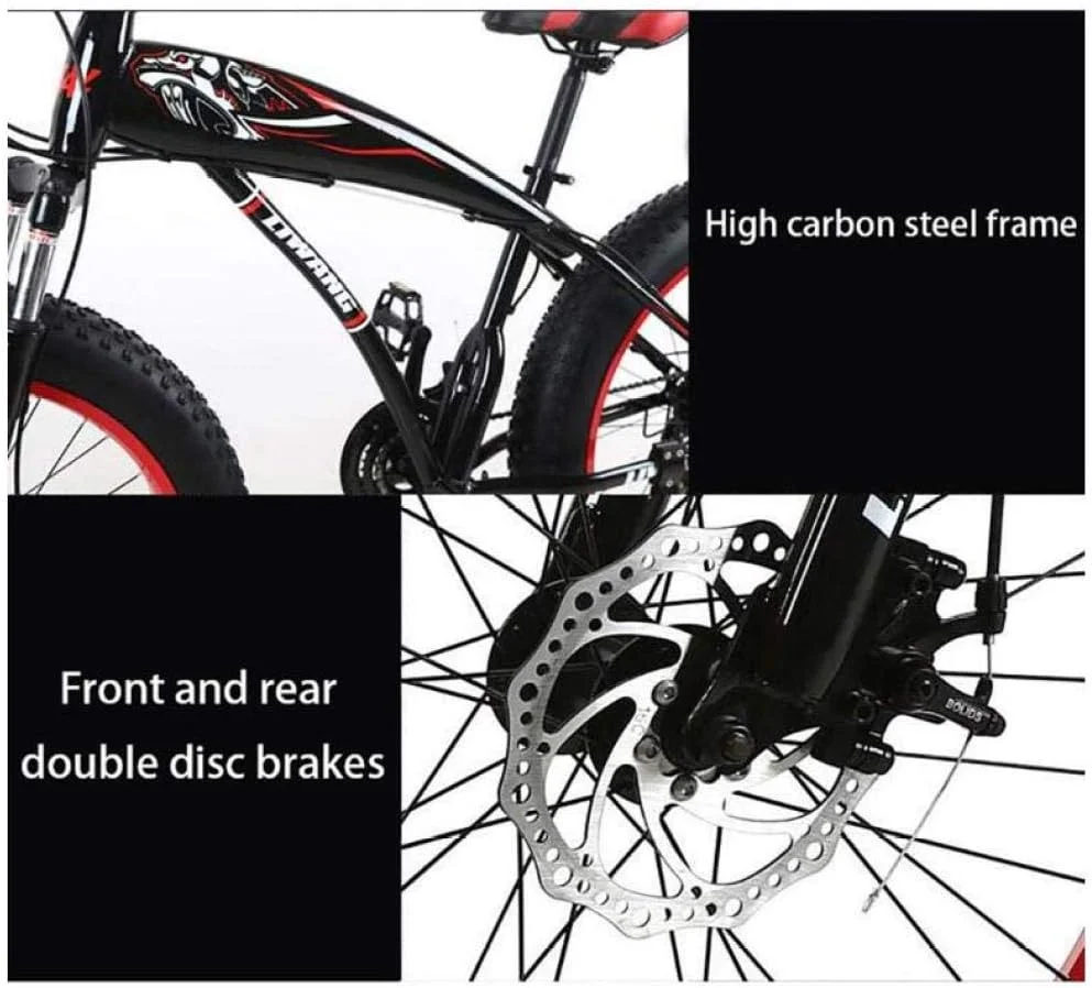 دوچرخه کوهستان مردانه با 7/21/24/27 دنده، دوچرخه جاده ای تایر پهن 26 اینچی، دوچرخه برفی با پدال و ترمز دیسکی و دوشاخ تعلیق، مشکی زرد، 7 دنده