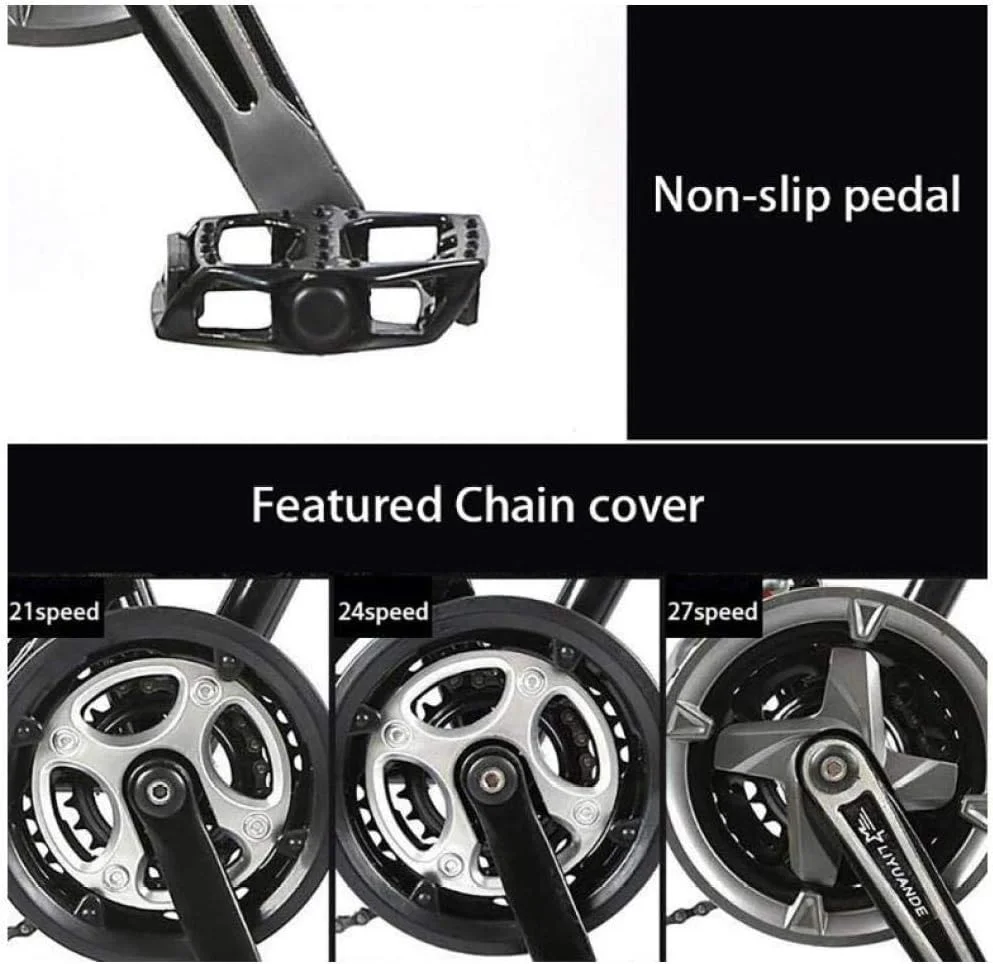 دوچرخه کوهستان مردانه با 7/21/24/27 دنده، دوچرخه جاده ای تایر پهن 26 اینچی، دوچرخه برفی با پدال و ترمز دیسکی و دوشاخ تعلیق، مشکی زرد، 7 دنده