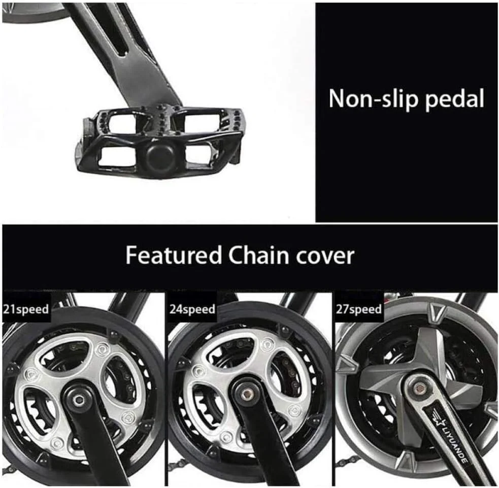 دوچرخه کوهستان مردانه با 7/21/24/27 دنده، دوچرخه جاده ای تایر پهن 26 اینچی، دوچرخه برفی با پدال و ترمز دیسکی و دوشاخ تعلیق، مشکی آبی، 7 دنده