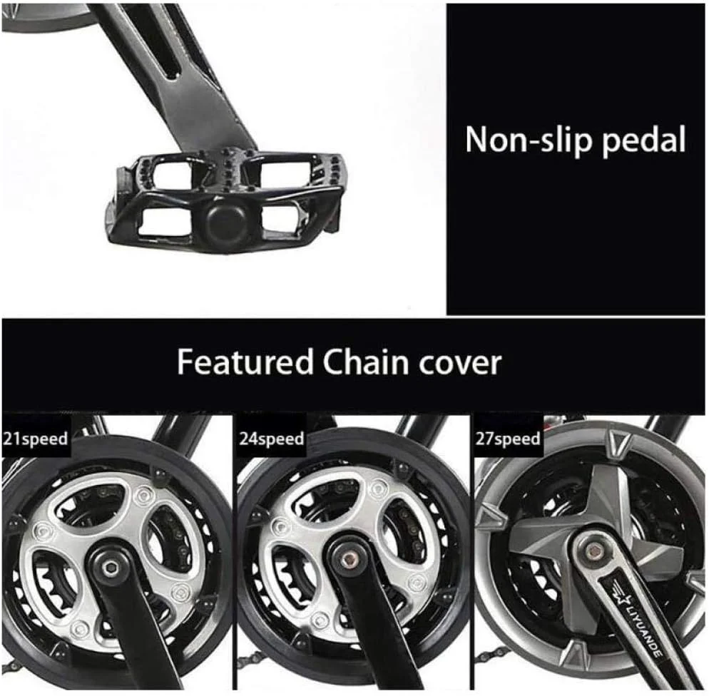 دوچرخه کوهستان مردانه با 7/21/24/27 دنده، دوچرخه جاده ای تایر پهن 26 اینچی، دوچرخه برفی با پدال و ترمز دیسکی و دوشاخ تعلیق، مشکی قرمز، 21 دنده