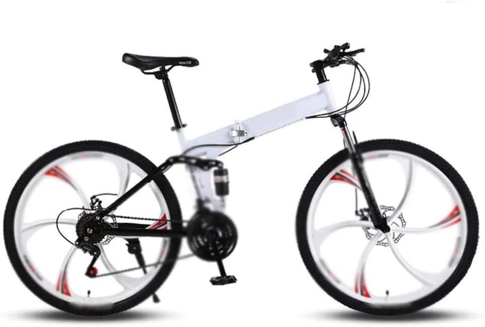 دوچرخه تاشو کوهستانی مناسب منزل و محل کار، چرخ شش پره 26 اینچی 24 سرعته با دنده متغیر و کمک فنر دوبل، تاشو سریع، حمل آسان، لوله ضخیم، قرمز (رنگ: سفید)