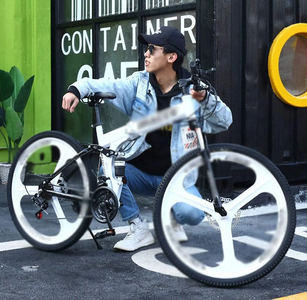 دوچرخه تاشو کوهستانی 26 اینچی 27 سرعته با دنده متغیر و کمک فنر دوبل، مناسب منزل و محل کار، تاشو سریع و حمل آسان - رنگ مشکی