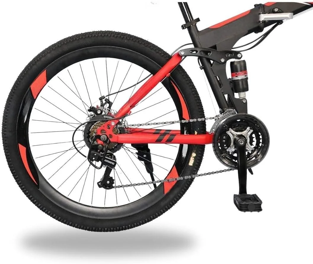 دوچرخه کوهستان 26 اینچ - 24 دنده تاشو | سیستم تعلیق کامل | قرمز/مشکی
