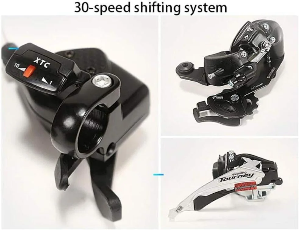 دوچرخه کوهستان یونی‌سکس هاردتیل، ۲۴/۲۷/۳۰ سرعته، چرخ‌های ۲۶ اینچی ۶ پره، بدنه آلومینیومی با ترمزهای دیسکی و دوشاخ تعلیق، آبی، ۲۴