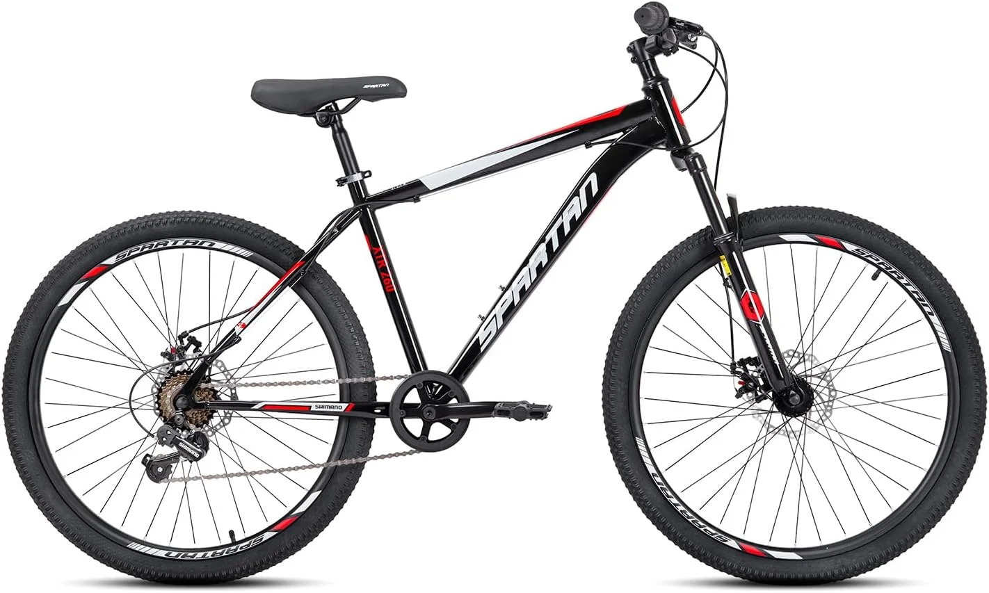 دوچرخه کوهستان Spartan XTR | فریم فولادی بادوام، دنده های Shimano 1x7، ترمزهای دیسکی آلیاژی، فرمان Swallow، میله زین با رهاسازی سریع، لاستیک های MTB 26x1.95 اینچی | MTB قابل اعتماد برای استفاده روزمره