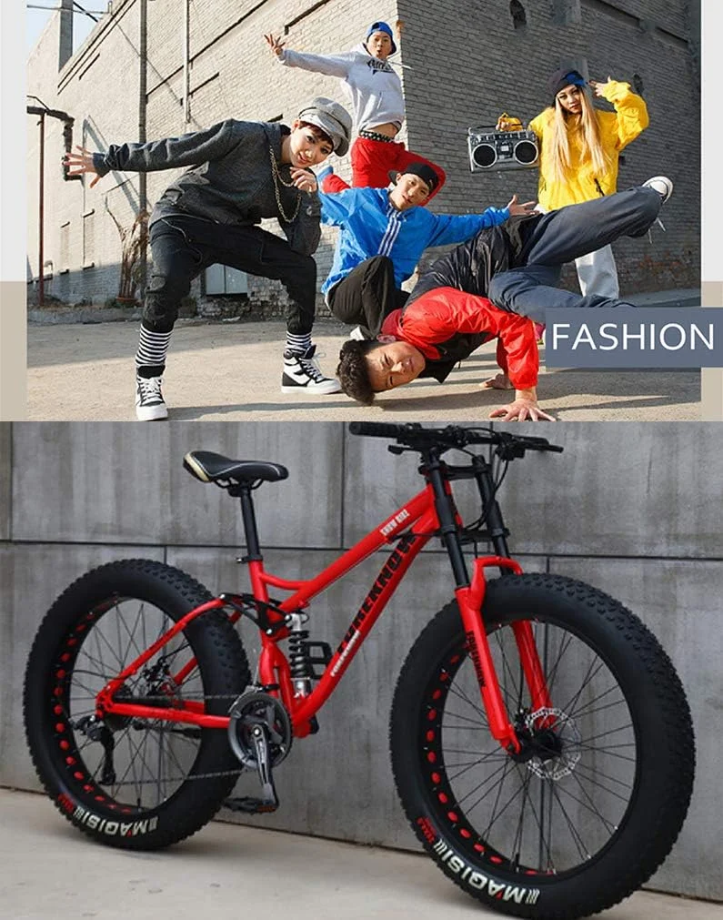 دوچرخه کوهستان 26 اینچی، 24 دنده، دوچرخه تریل کوهستانی تایر پهن بزرگسالان، فریم فولادی کربنی با سیستم تعلیق دوبل و ترمز دیسکی دوبل