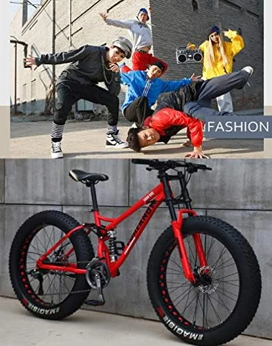 دوچرخه کوهستان 26 اینچی، 24 دنده، دوچرخه تریل کوهستانی تایر پهن بزرگسالان، فریم فولادی کربنی با سیستم تعلیق دوگانه و ترمز دیسکی دوبل