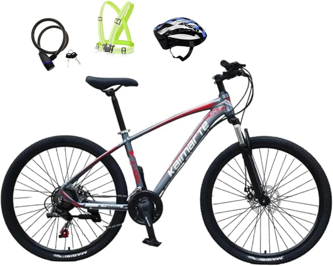 دوچرخه کوهستان 27.5 اینچ، ترمز دیسکی دوبل، 21 دنده، کاماراتی، قرمز/طوسی