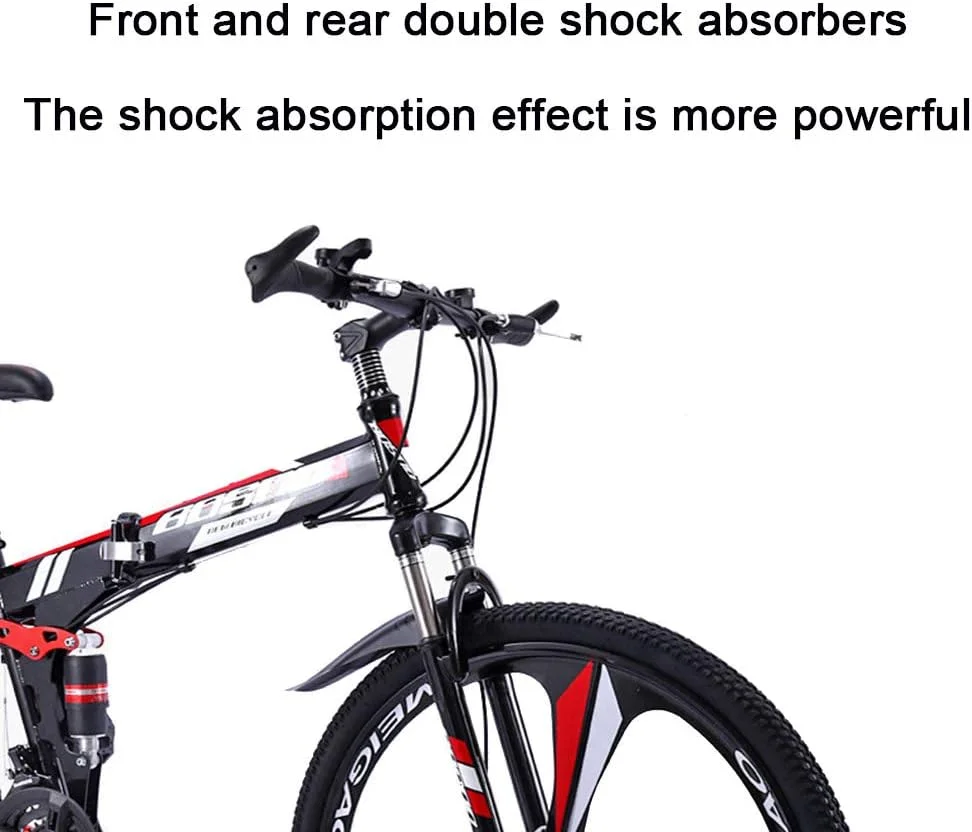 دوچرخه کوهستانی تاشو 21 سرعته با 10 پره، کمک فنر دوبل، مناسب برای مسیرهای ناهموار، سرعت متغیر، مناسب آقایان و بانوان، مشکی آبی، سایز 26 اینچ دوچرخه کوهستانی تاشو 21 سرعته با 10 پره، کمک فنر دوبل، مناسب برای مسیرهای ناهموار، سرعت متغیر، مناسب آقایان و بانوان، مشکی آبی، سایز 26 اینچ