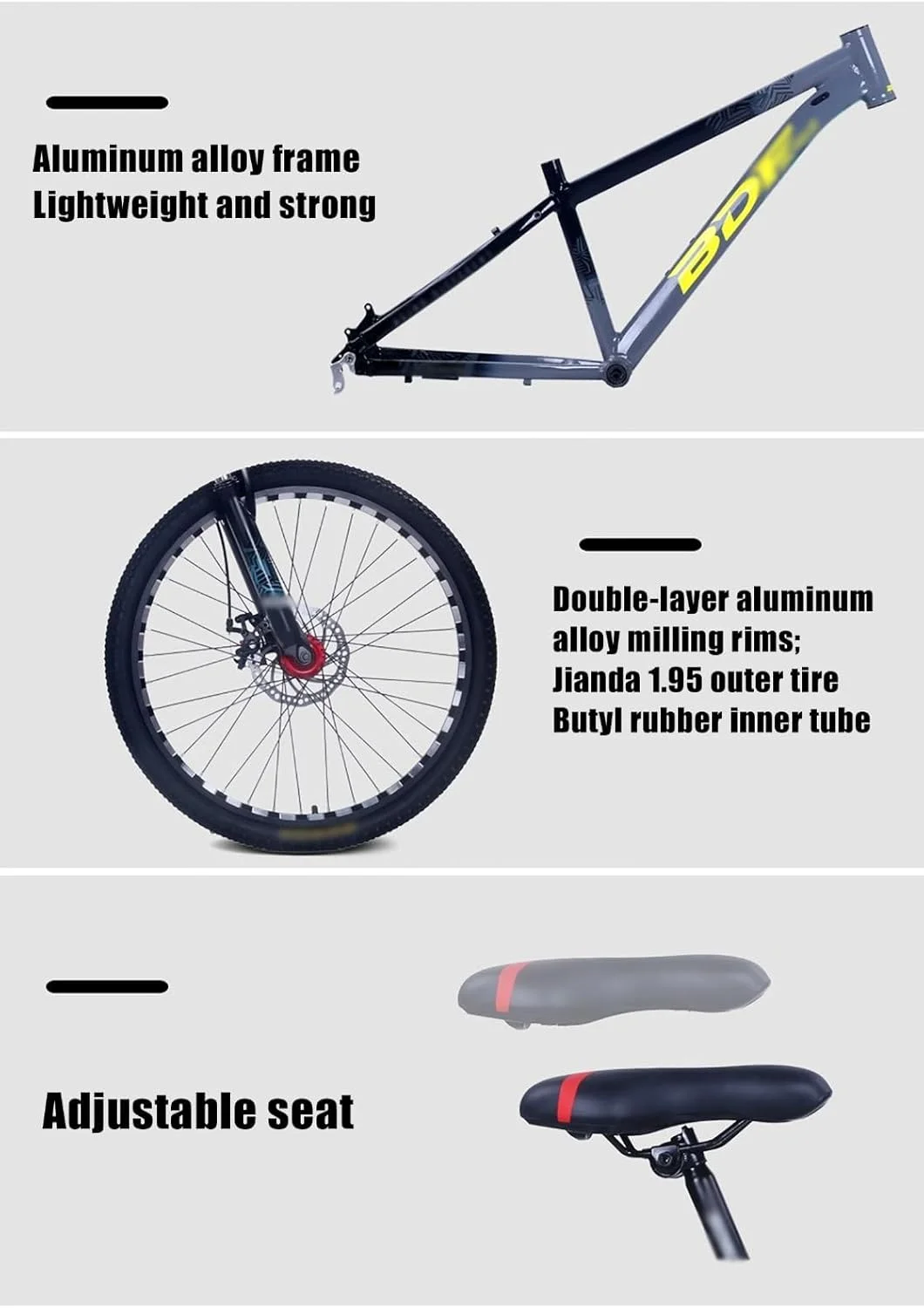 دوچرخه کوهستان با فریم آلومینیومی سبک، ترمز دیسکی دوبل و 21 دنده برای آقایان و بانوان در سایزهای 20، 22، 24 و 26 اینچ