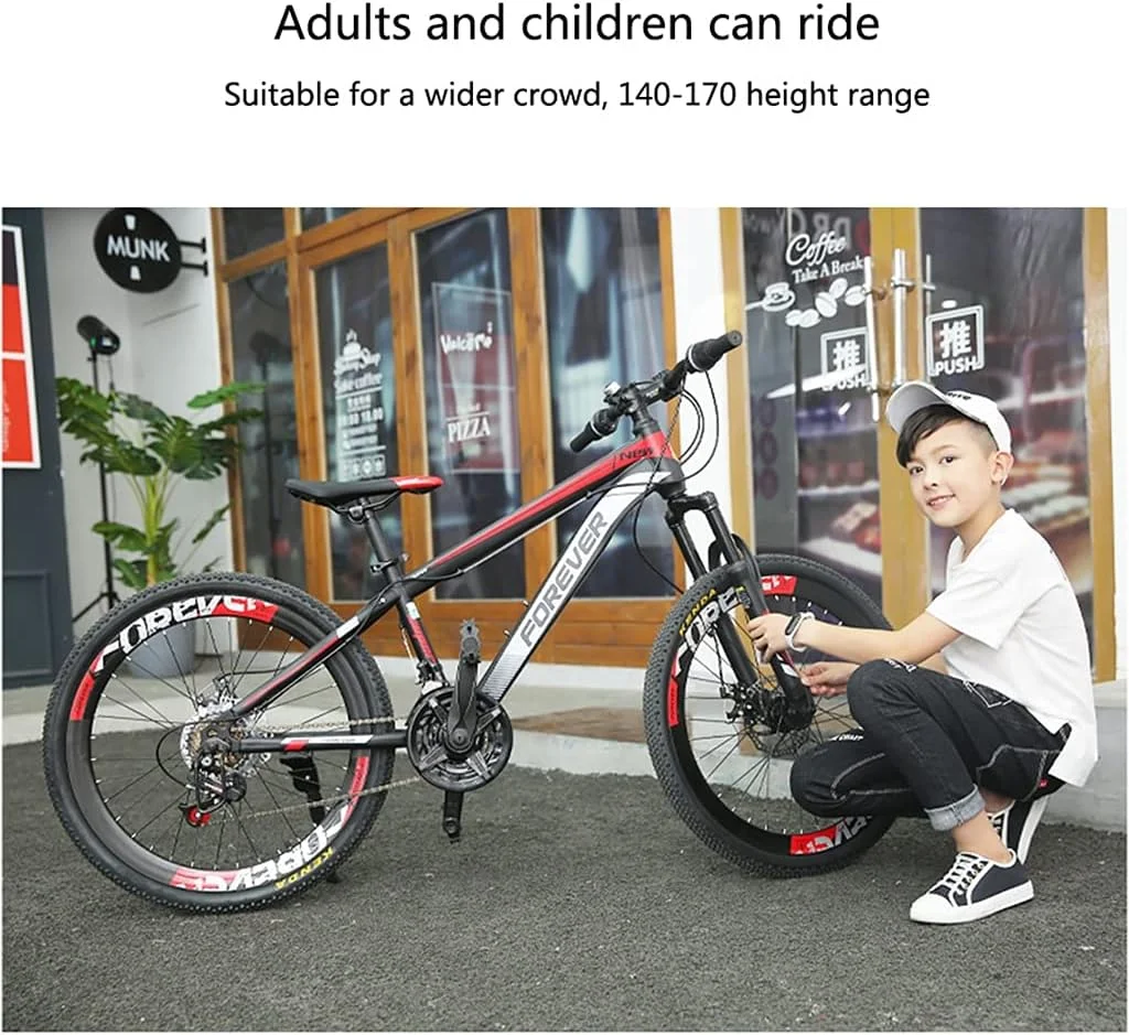 دوچرخه کوهستان مناسب فضای باز، 24 دنده، مناسب نوجوانان با ترمز دیسکی مکانیکی جلو و عقب برای پسران و دختران با قد 140-170 سانتی متر (سبز)