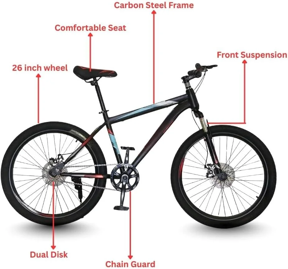 دوچرخه کوهستان 26 اینچ - دوچرخه تریل آفرود بزرگسالان یونیسکس | طراحی کلاسیک | فریم مستحکم | تعویض دنده روان | لاستیک های مناسب تمام سطوح